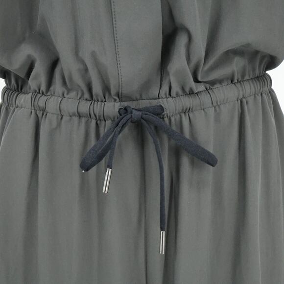 Athleta Jumpsuit Womens 10 Gray Crop Ankle Elastic Tie Waist Snaps Open Back - Picture 13 of 16